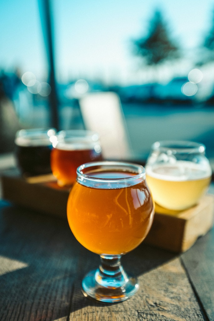 a flight of braggot at Braggot Brewing, Vancouver's North Shore, BC