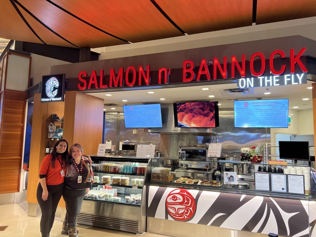 Inez and Maria from Salmon n' Bannock on the Fly at the Vancouver International Airport