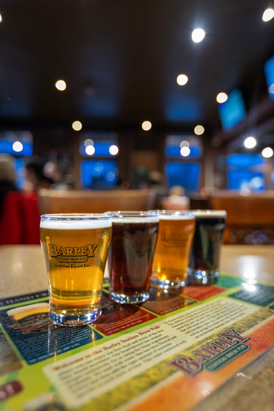 A flight of core beers from The Barley Station Brew Pub in Salmon Arm, BC
