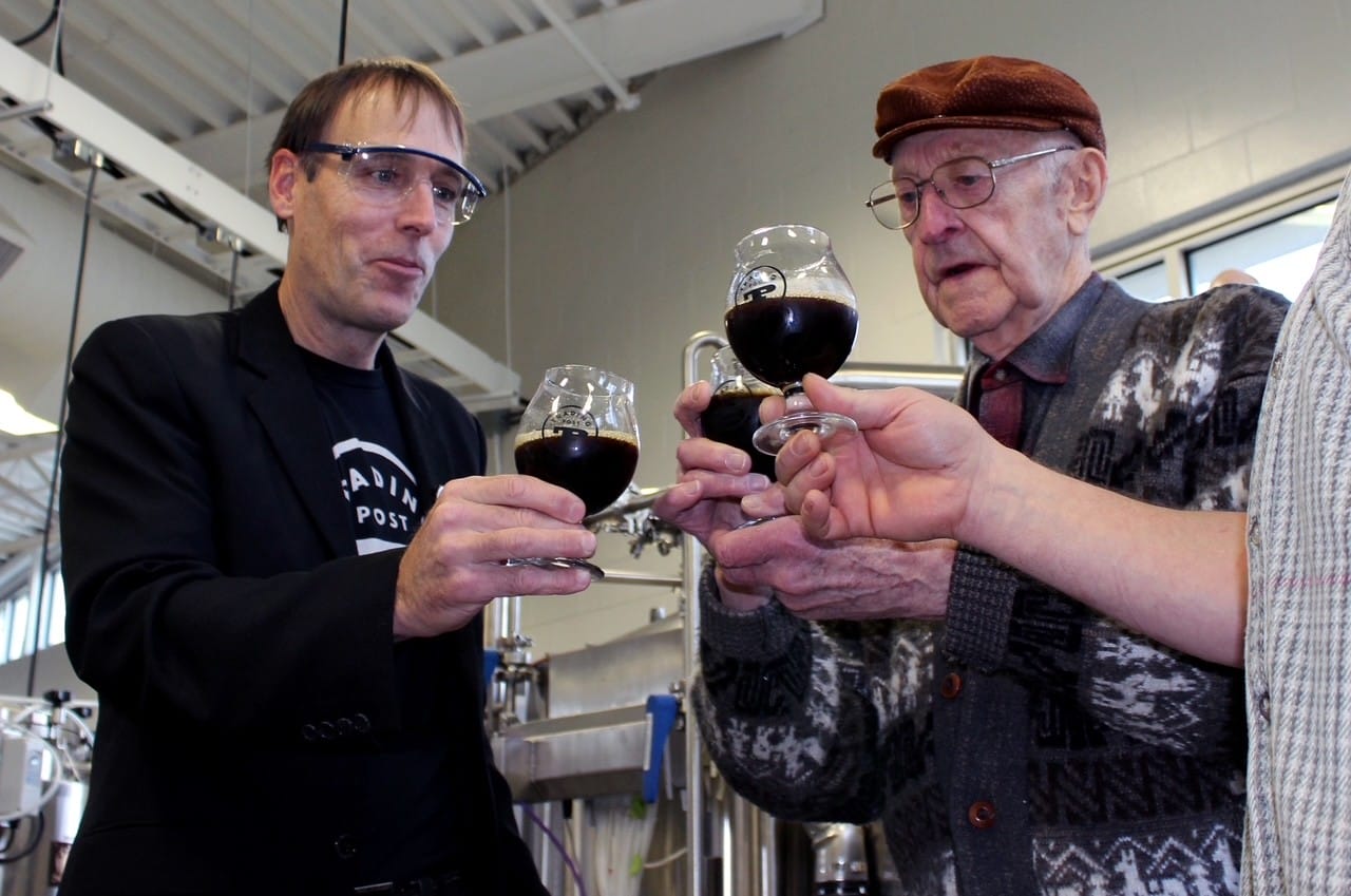 John Ohler (left) and John Mitchell at KPU Brewing and Brewery Operations in Langley, BC (photo provided by John Ohler)