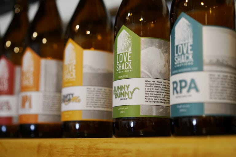 a line of bottled core beers brewed at LoveShack Libations in Qualicum Beach on Vancouver Island