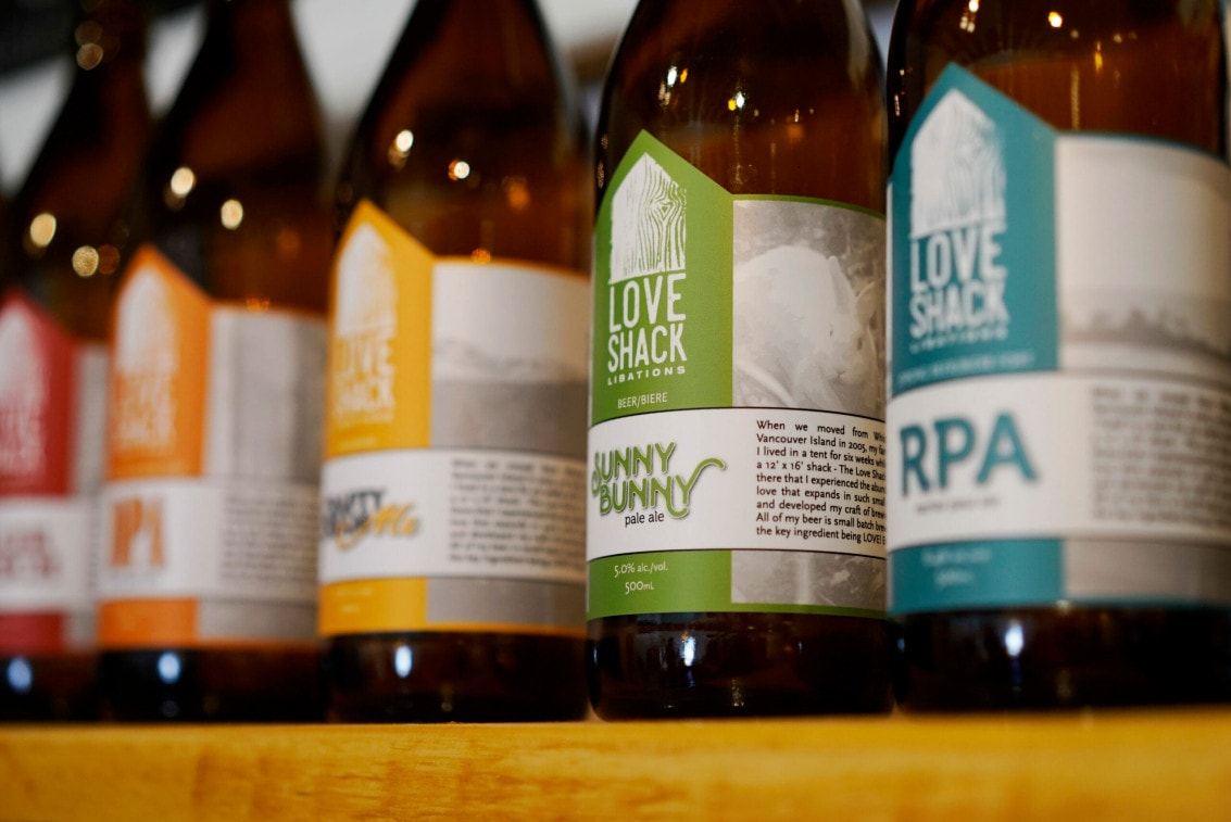 a line of bottled core beers brewed at LoveShack Libations in Qualicum Beach on Vancouver Island