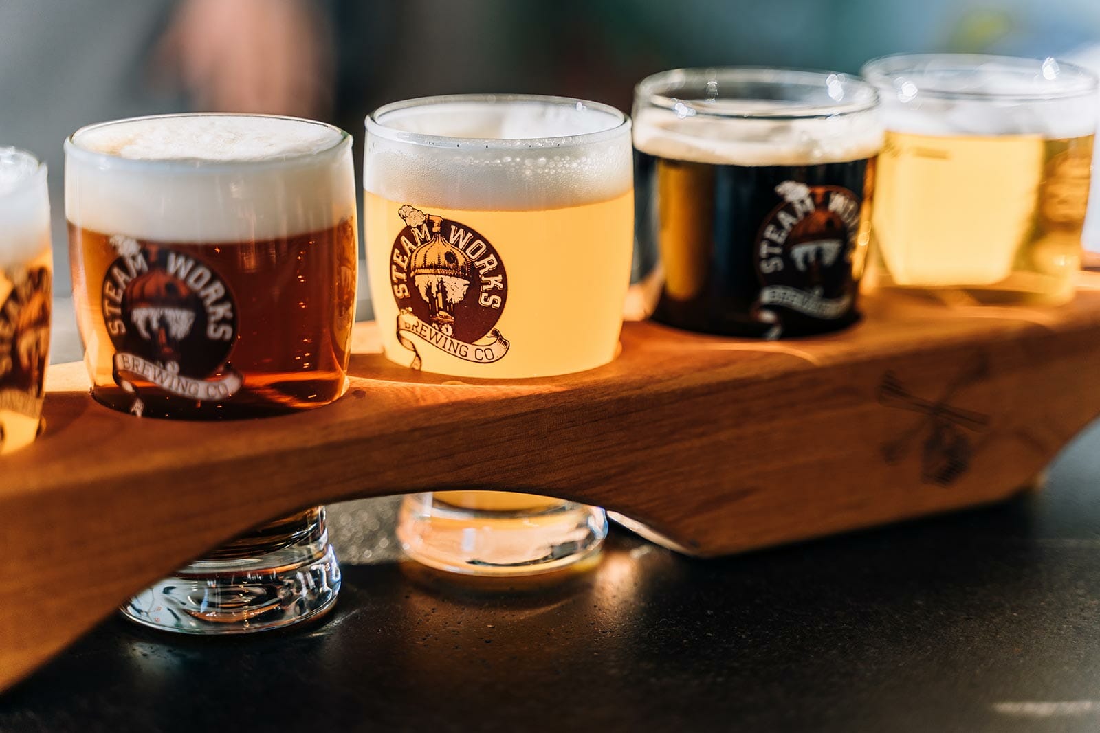 a flight beer at Steamworks Brew Pub in Vancouver
