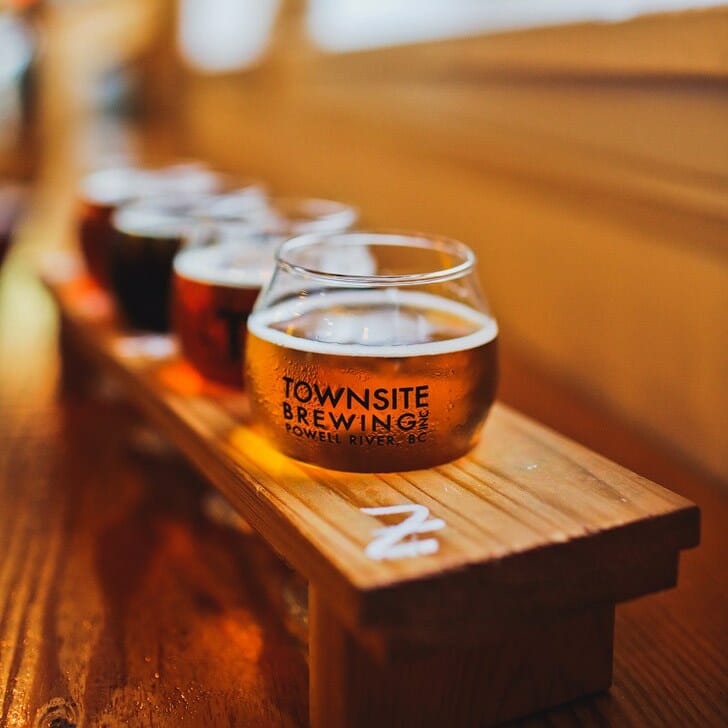 A flight at Townsite Brewing in Powell River, BC on the BC Ale Trail