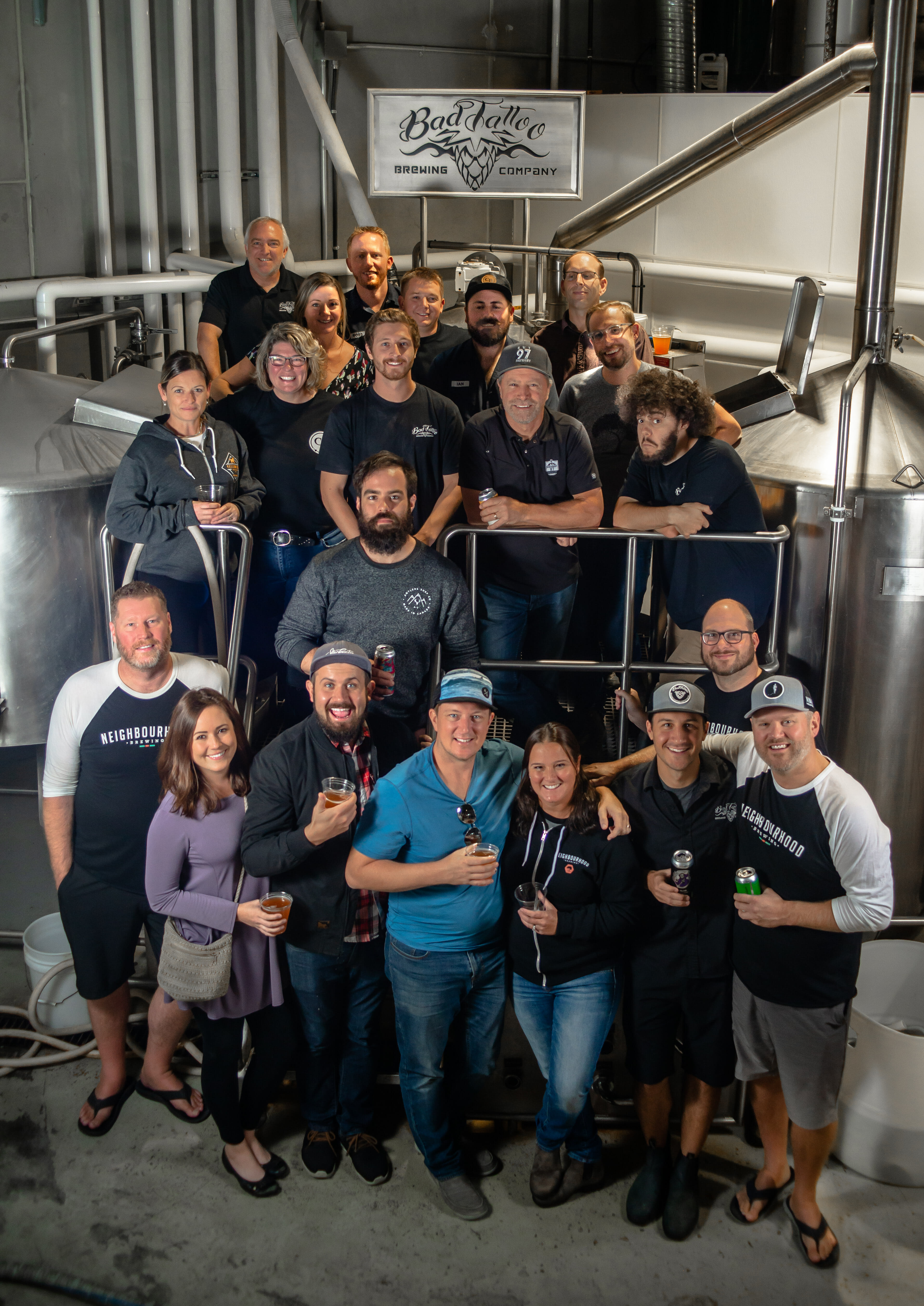 people posing for group shot for Penticton craft beer week's collaboration brew during BC Craft Beer Month