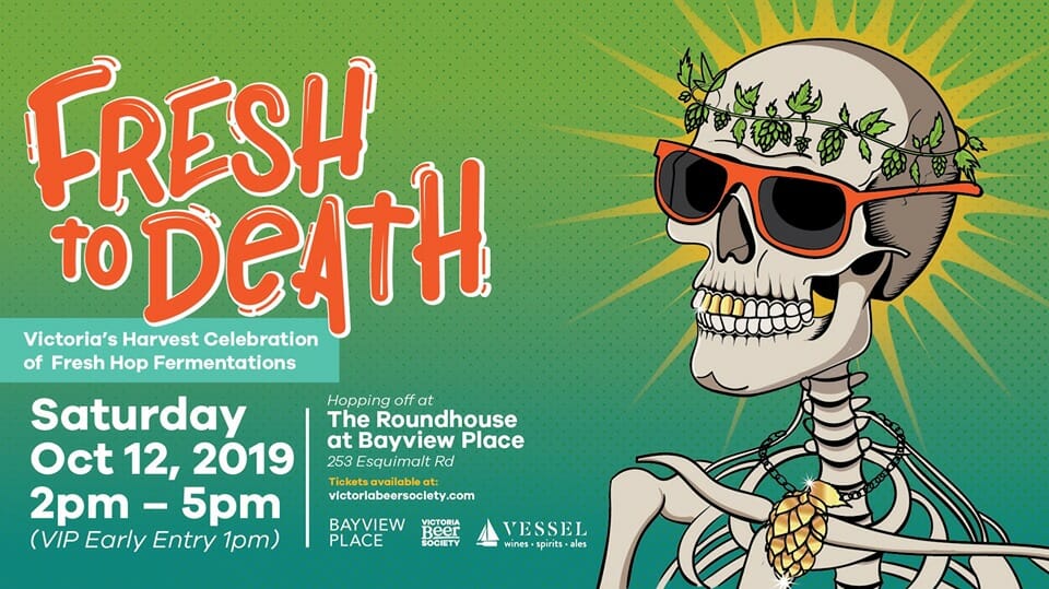 promotional illustration for Fresh To Death fresh hop event in Victoria during BC Craft Beer Month