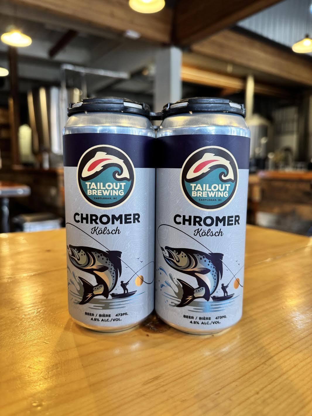 Cans of Tailout Beer at Tailout Brewing, Trail