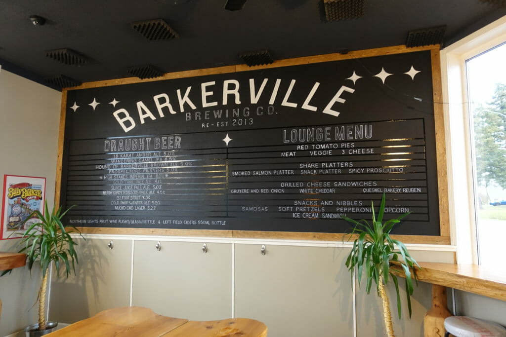 image of beer board at Barkerville Brewing Co. in Quesnel, BC