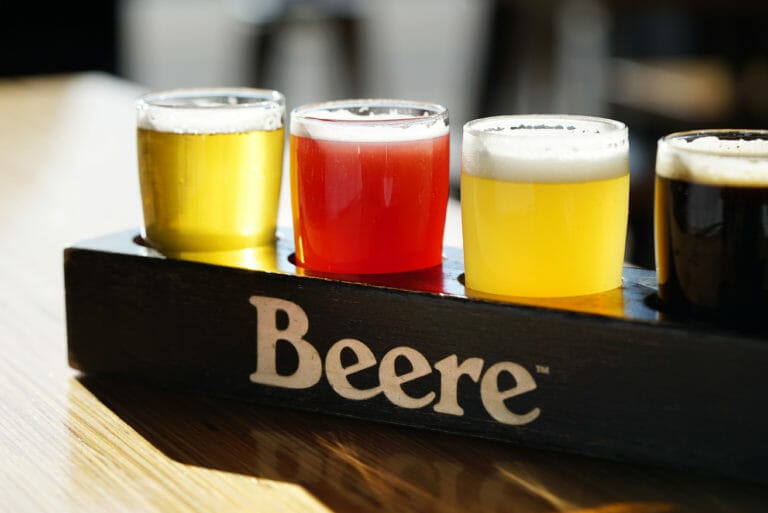 A flight of craft beer at Beere Brewing on Vancouver's North Shore