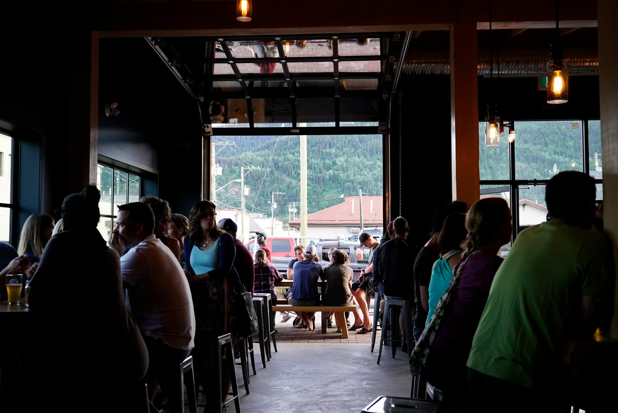 People fill the Smithers Brewinc Compan's taproom in Smithers, BC.
