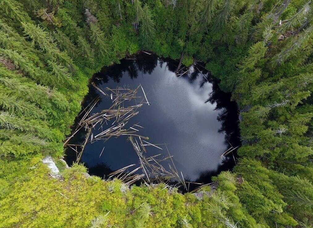 Devil's Bath Cenote from above, near Port McNeill BC