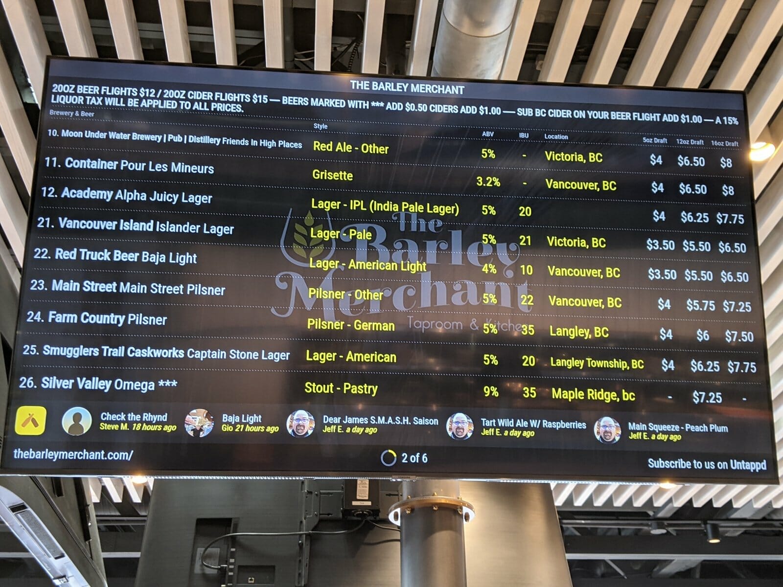 What’s on tap: the beer board at Barley Merchant