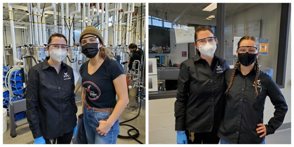 Martina Solano Bielen and Ashley Brooks, plus Martina with coworker Emily Kokonas at KPU Brew Lab in Langley on the Fraser Valley Ale Trail