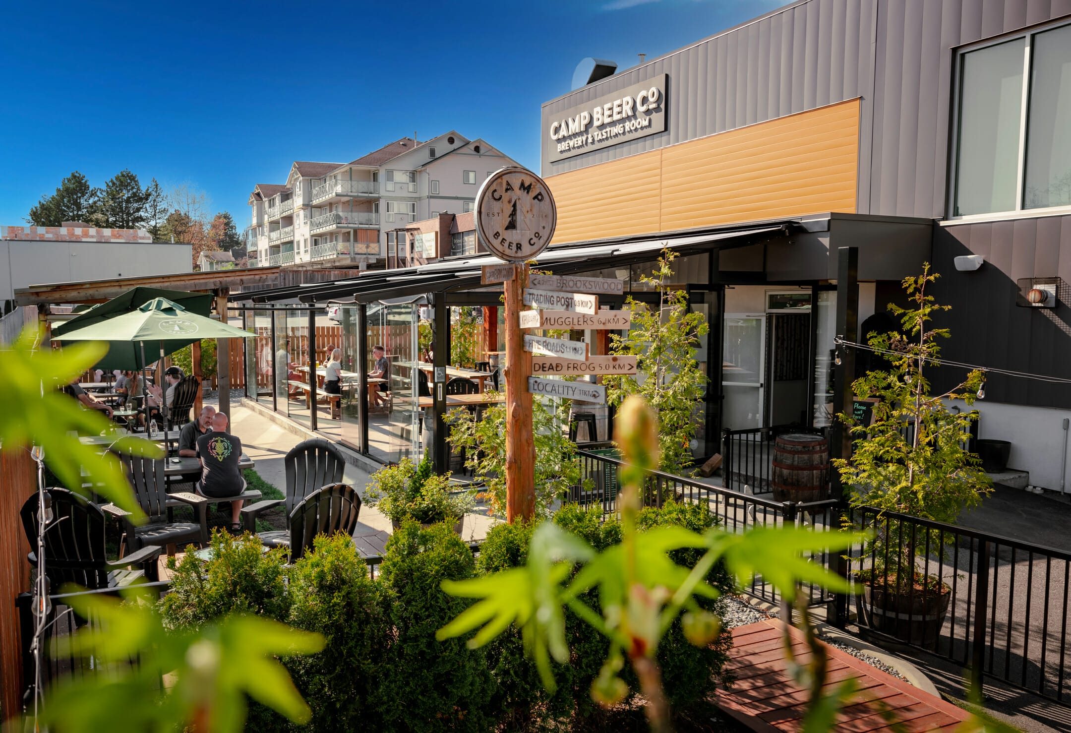 The patio and exterior of Camp Beer Co in Langley BC