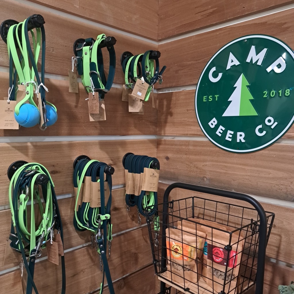 the dog-friendly merch selection at Camp Beer Co in Langley, BC