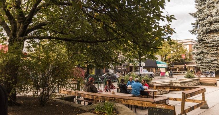 The outdoor patio at Backroads Brewing in Nelson, BC