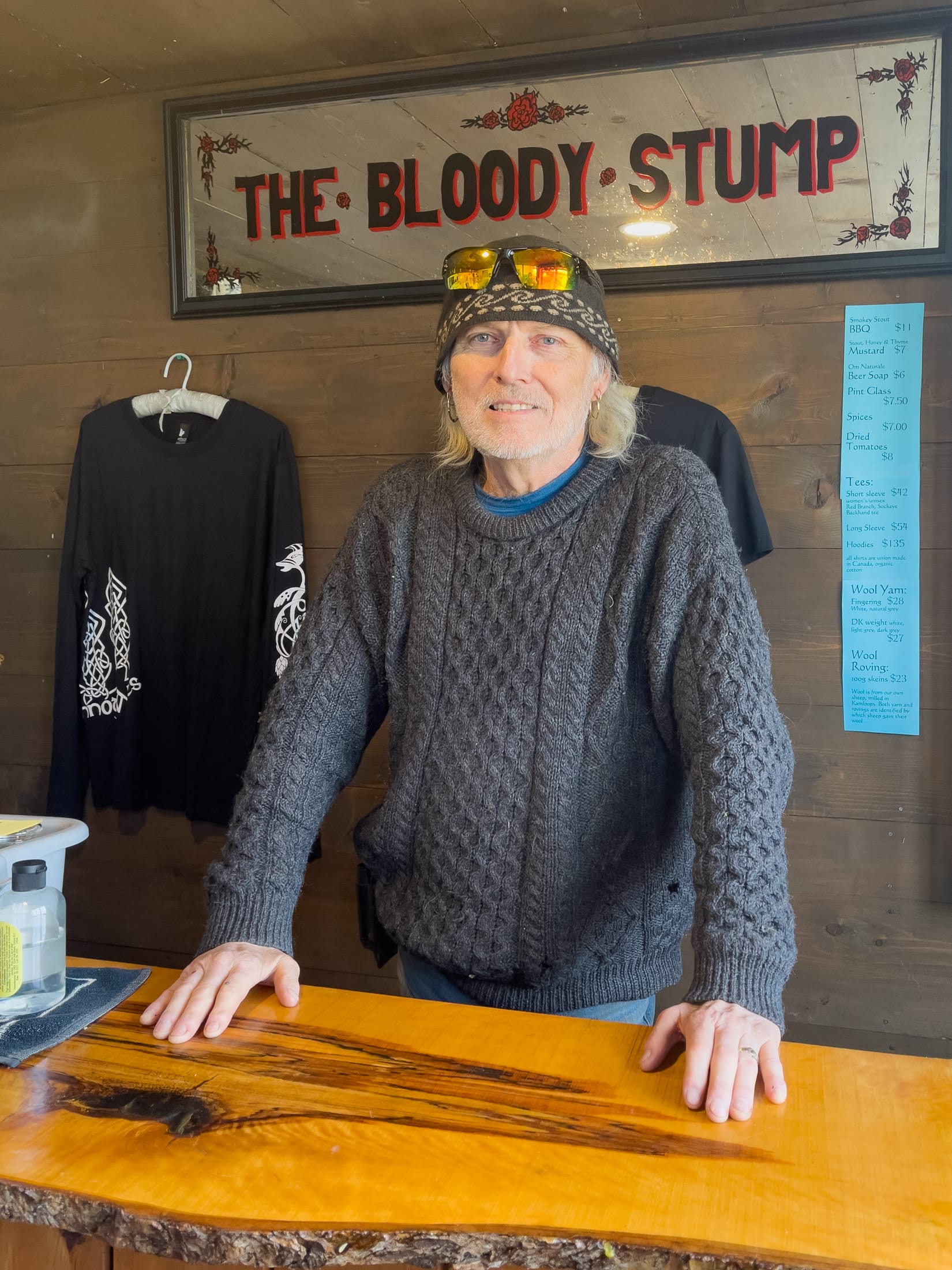 Brian MacIsaac welcomes guests for a tasting in the Bloodied Stump tasting room at Crannóg Ales in Sorrento, BC