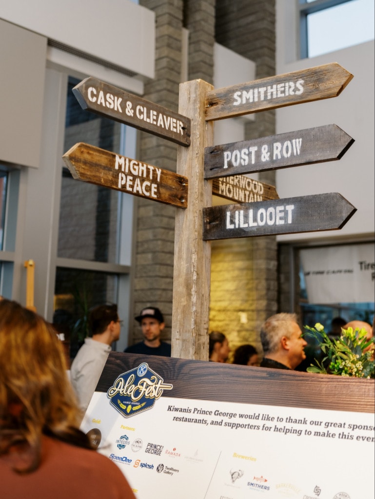 A sign post for various breweries at Kiwanis AleFest (GSP Photography)