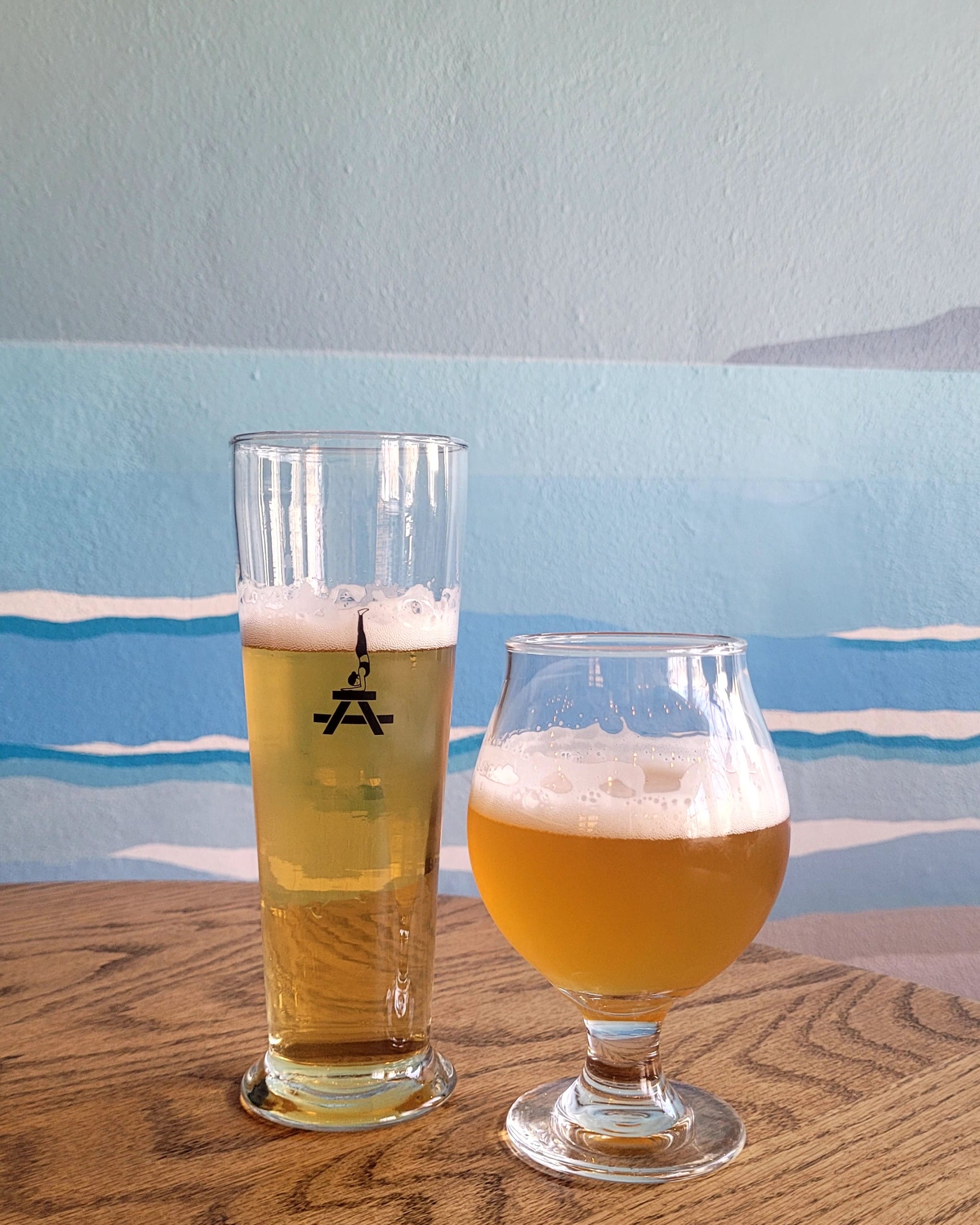 two pints of craft beer at Brewing August in Vancouver
