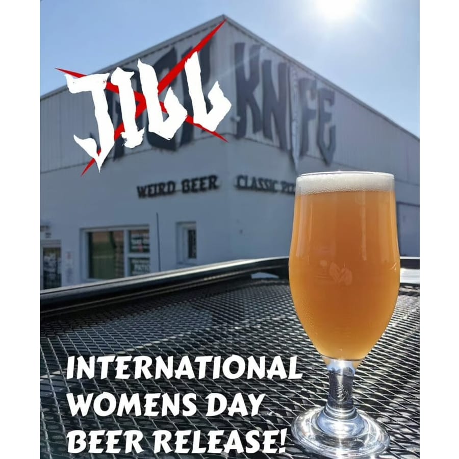 a graphic advertising the international women's day release at jackknife brewing in Kelowna