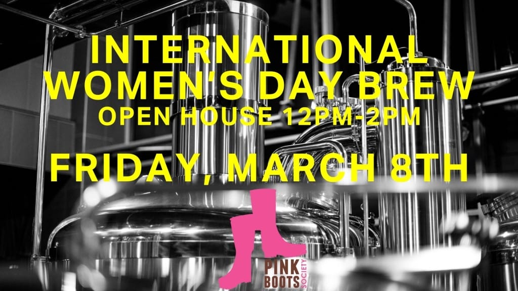 a graphic inviting the public to Mountainview Brewing for a brew day on International Women's Day