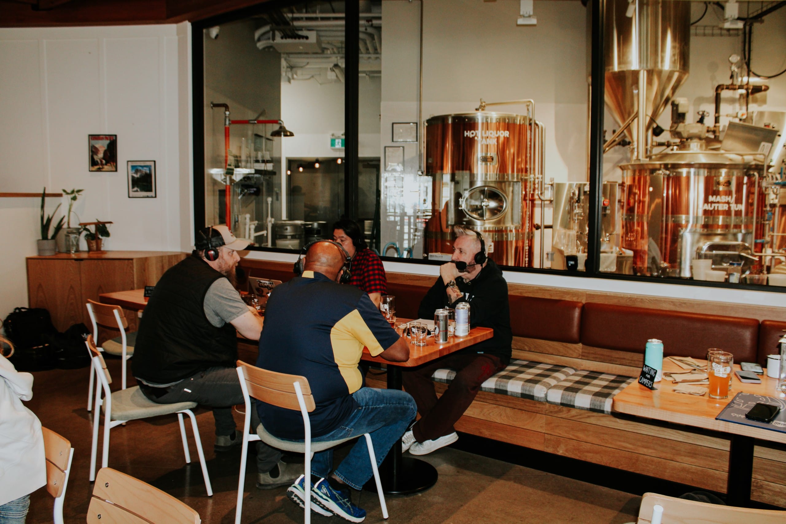 Paul from Ravens Brewing chats with hosts Joe Leary and Rick Mohabir during recording of Just Here for the Beer Radio and podcast