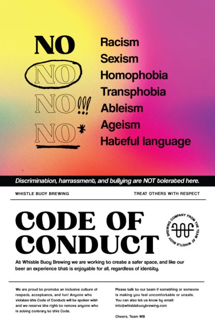 The Code of Conduct from Whistle Buoys Brewing in Victoria, BC