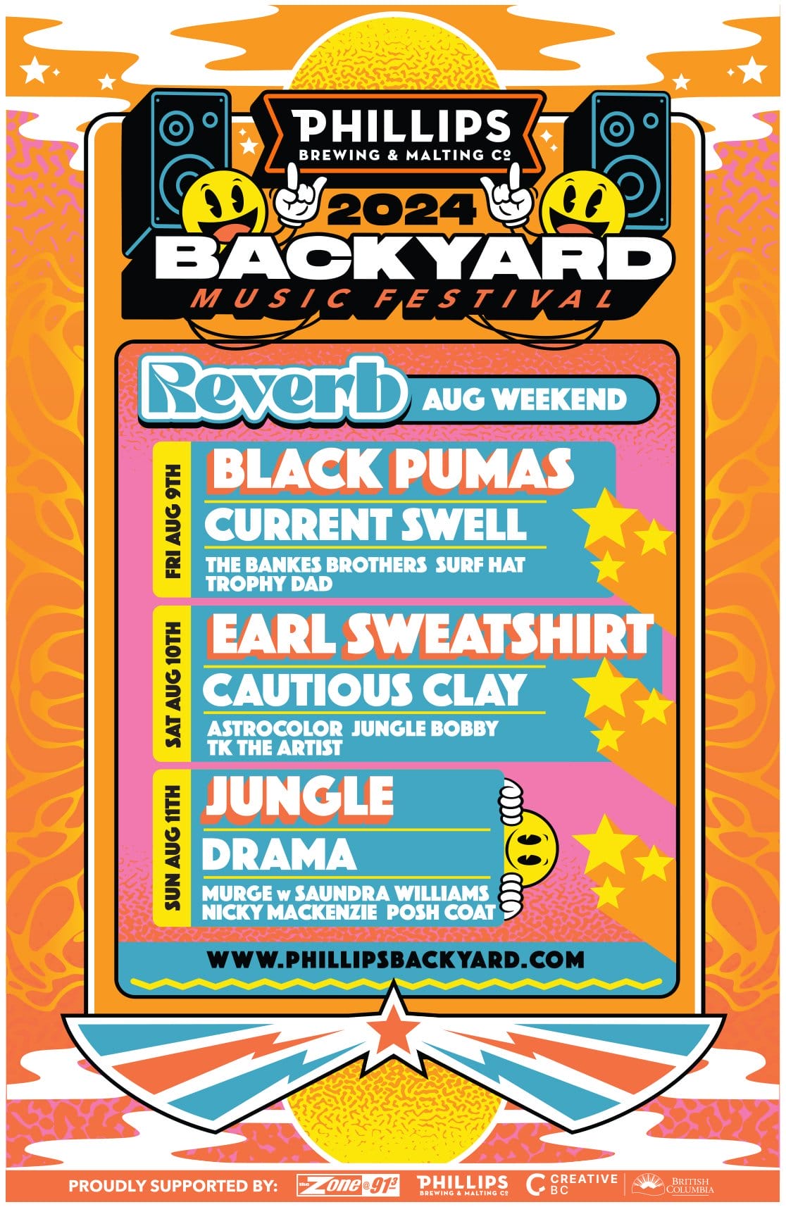 a graphic promoting the Phillips Brewing and Malting Co Backyard Music Festivals happening this summer in Victoria, BC