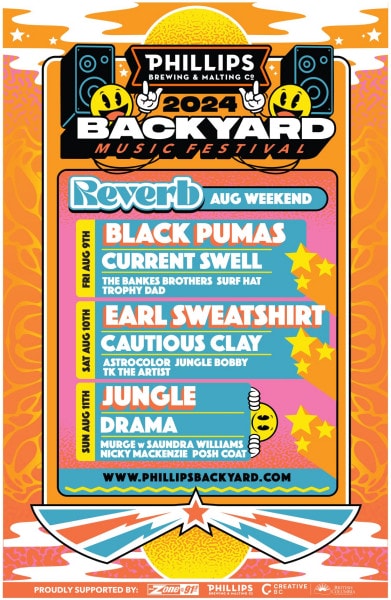a graphic promoting the Phillips Brewing and Malting Co Backyard Music Festivals happening this summer in Victoria, BC