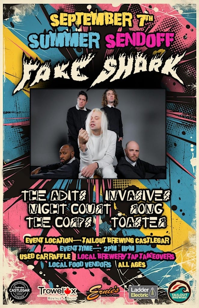 a graphic poster promoting the Summer Sendoff party hosted by Tailout Brewing in Castlegar, BC