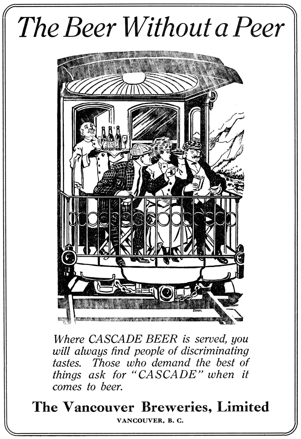and ad for Cascade Beer from The Vancouver Breweries from the back of Fruit Magazine in 1912