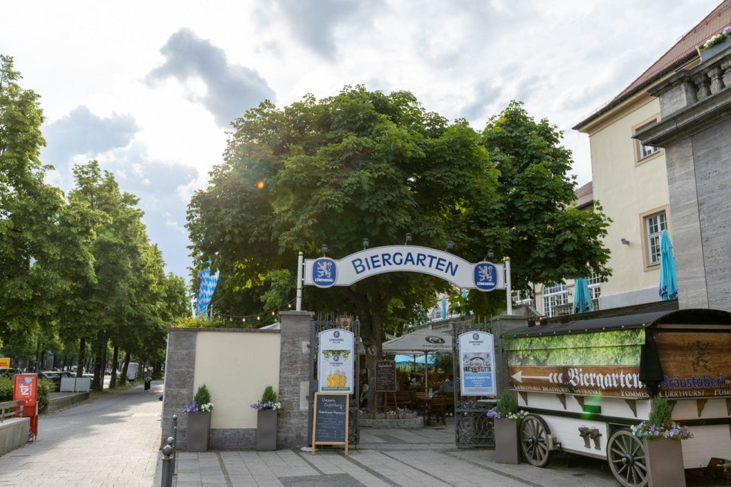 The entrance to Lowenbrau's outdoor Biergarten in Munich