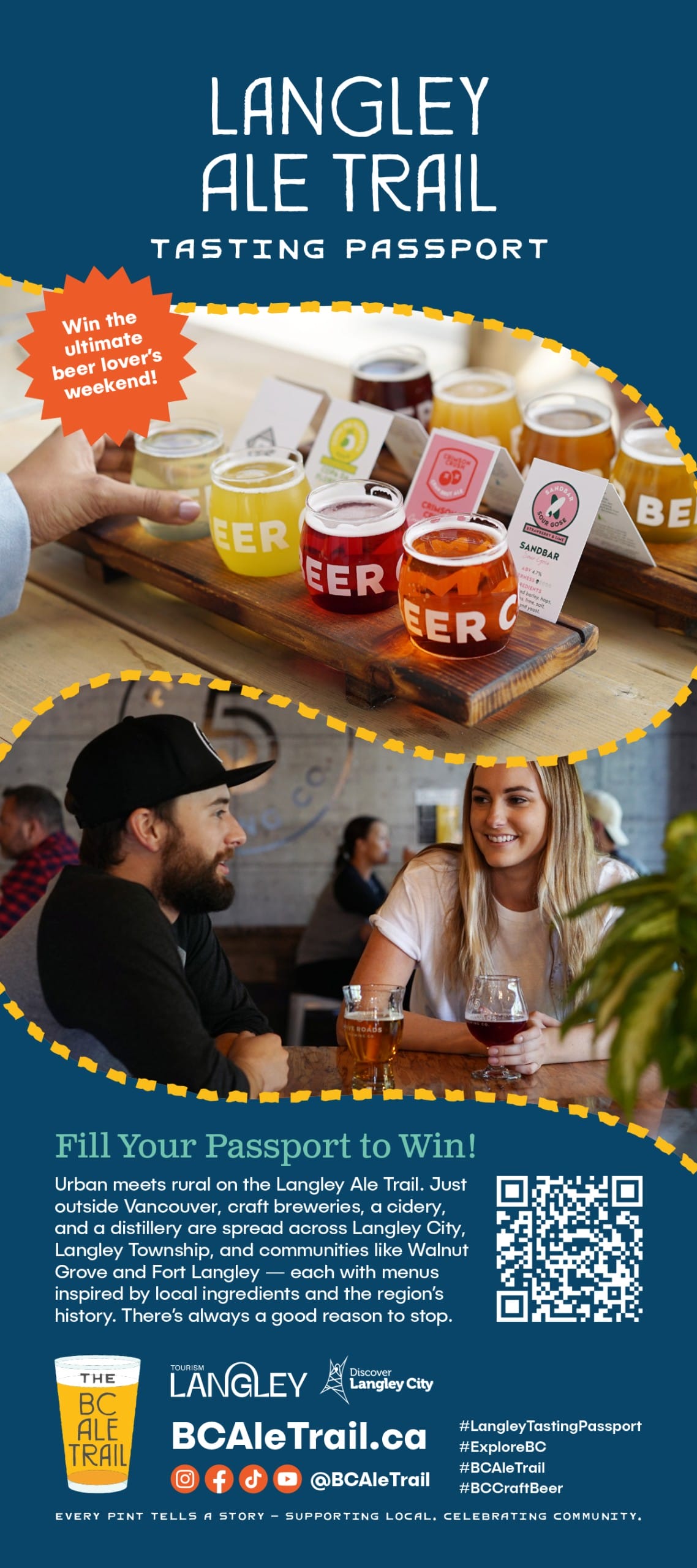 the front of the 2026 Langley Ale Trail Tasting Passport, with photos and contest information