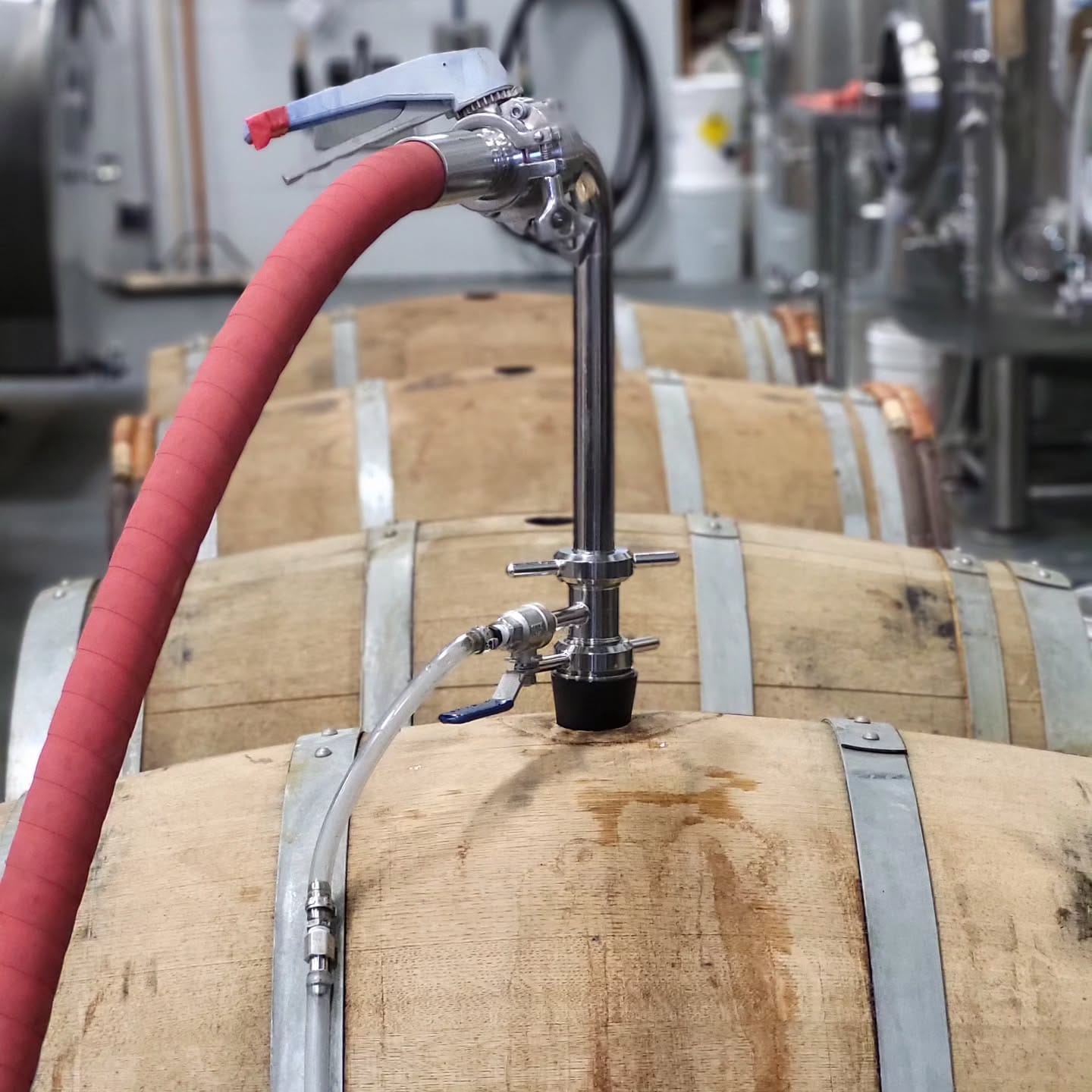 The 1754 IPA by Project Hop going into oak barrels to age at Tinhouse Brewing in Port Coquitlam, BC
