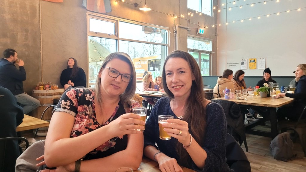 Author Noëlle Phillips and fellow beer lover Alaina Parchmann at Tinhouse Brewing for the release of Project Hop's historical IPA mixed-pack