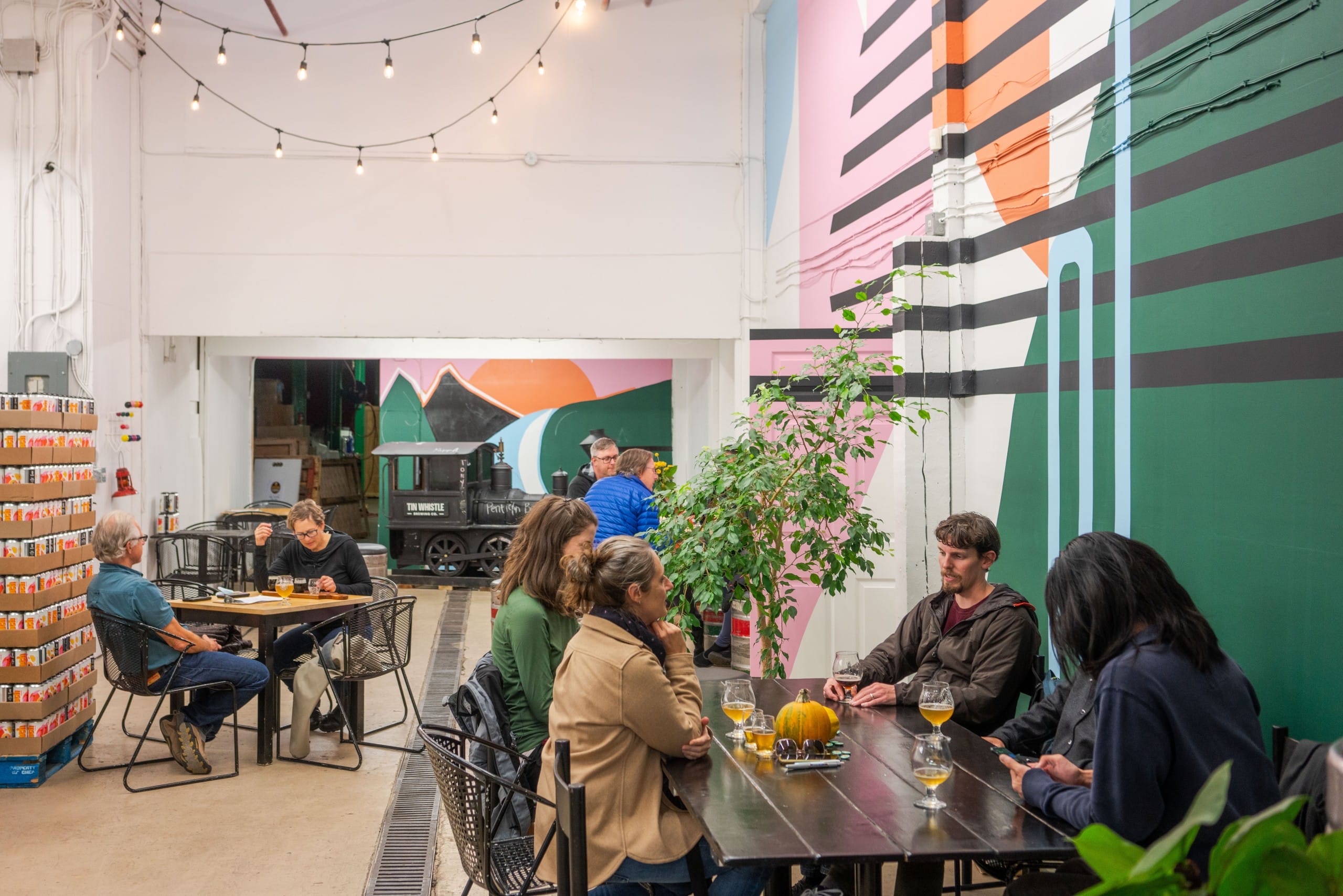 The current, colourful tasting room at Tin Whistle Brewing in Penticton, BC