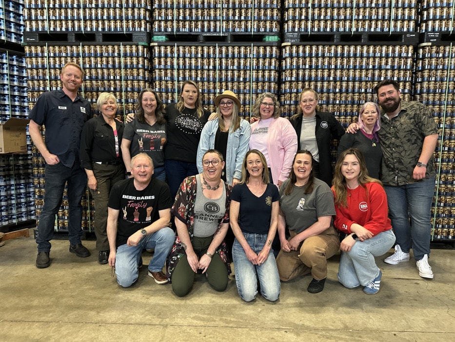a group of beer lovers pose during the Beer Babes Family collab brew day at Cannery Brewing in Penticton, BC