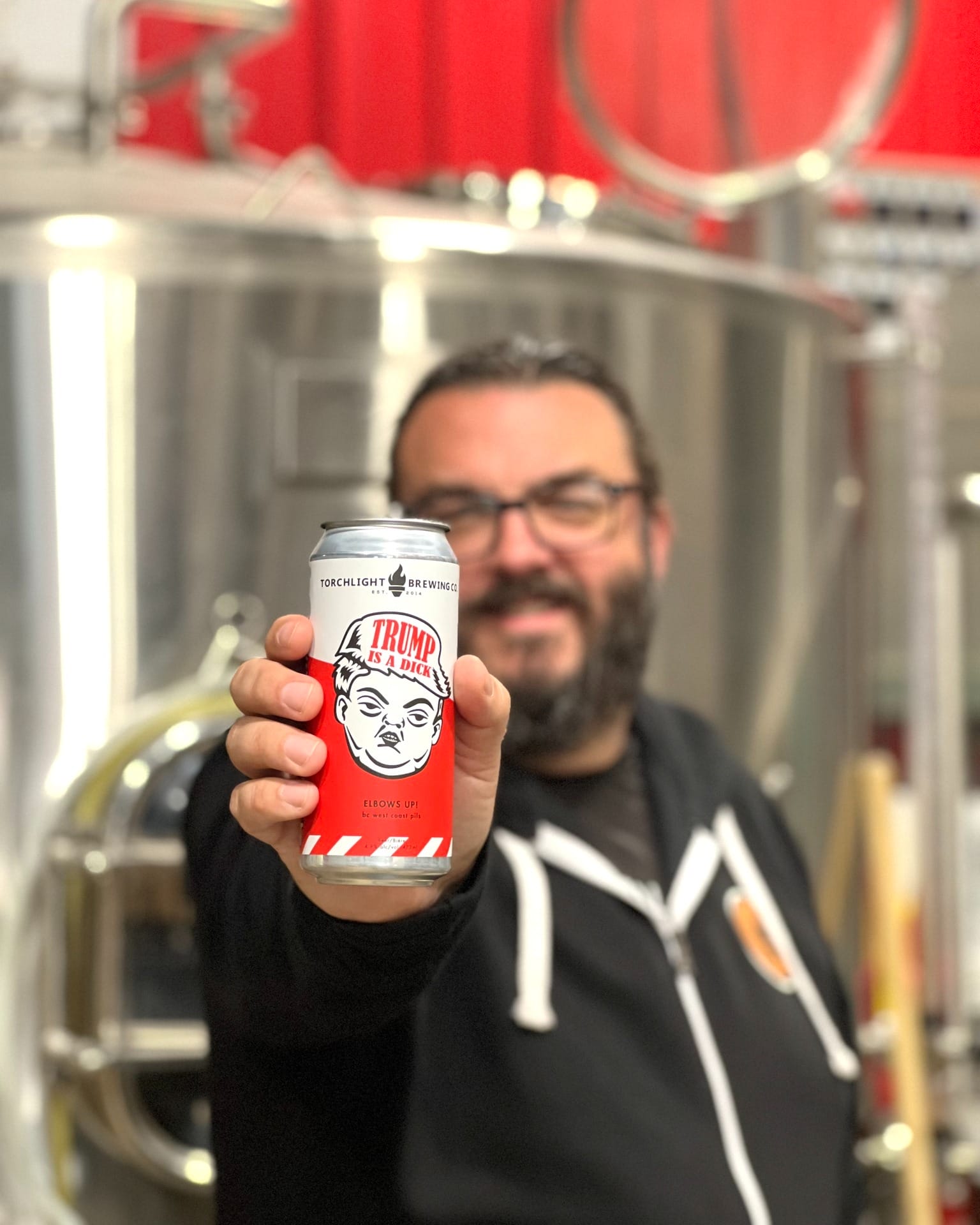 Elbows Up! Trump is a Dick verision; from Torchlight Brewing in Nelson, BC