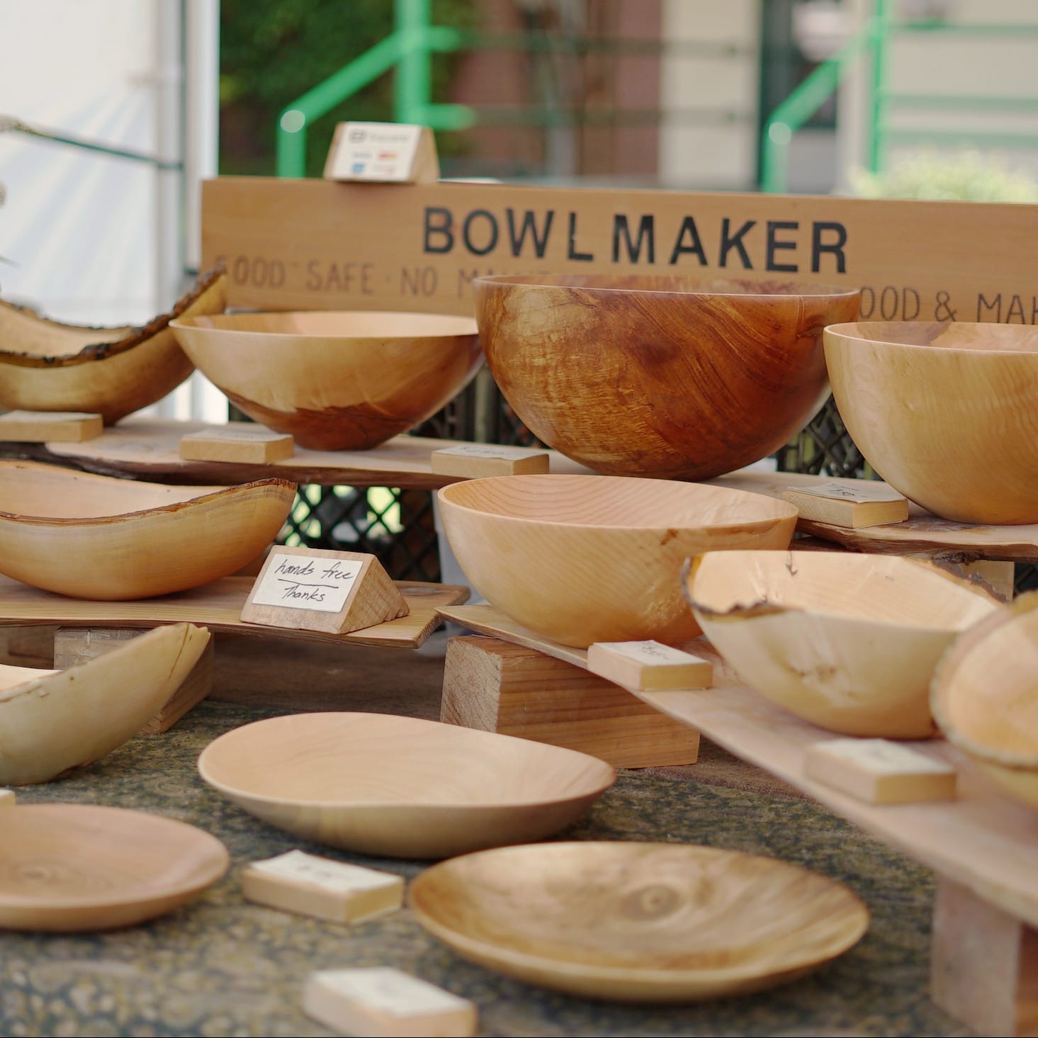 Handcrafted wood bowls available at the Duncan Farmer's Market
