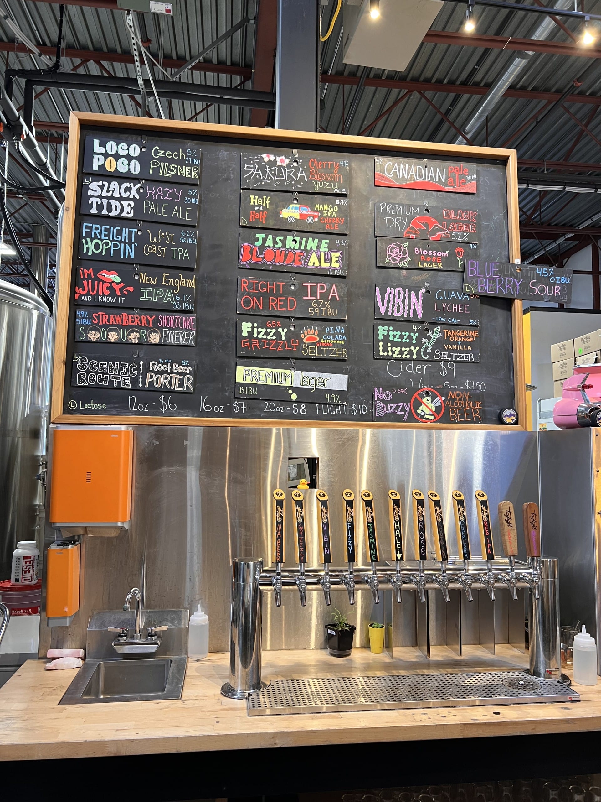 the hand-lettered chalk menu board at Taylight Brewing in Port Coquitlam, BC