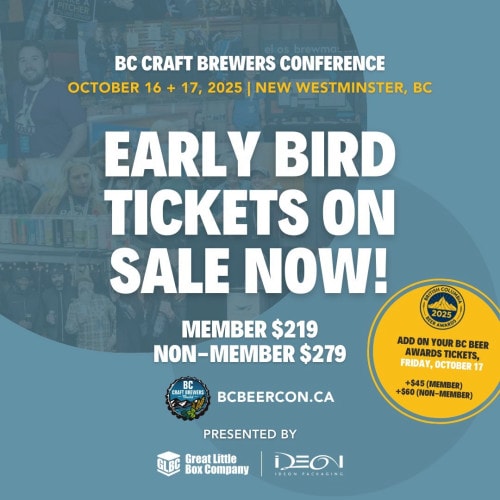 a graphic promoting the BC Craft Brewers' Conference in New Westminster, BC