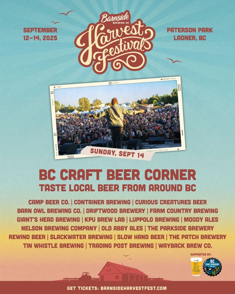 a graphic promoting the BC Craft Beer Corner at the Barnside Harvest Festival in September 2025
