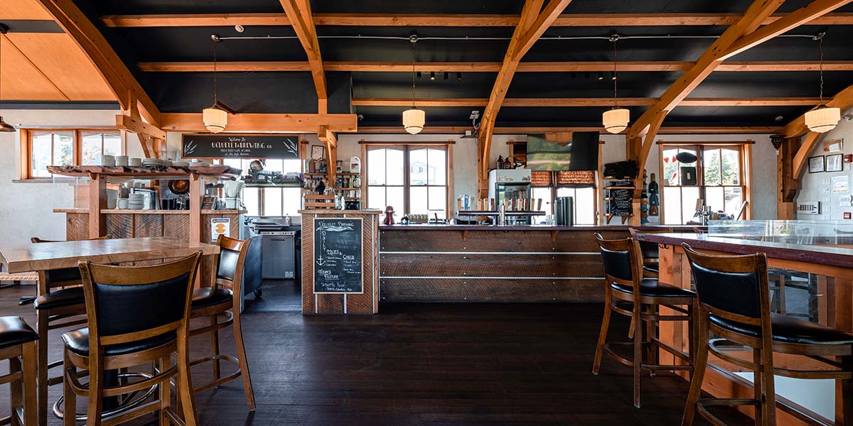 the bar at taproom interior as it is now at Ucluelet Brewing Company in Ucluelet, BC