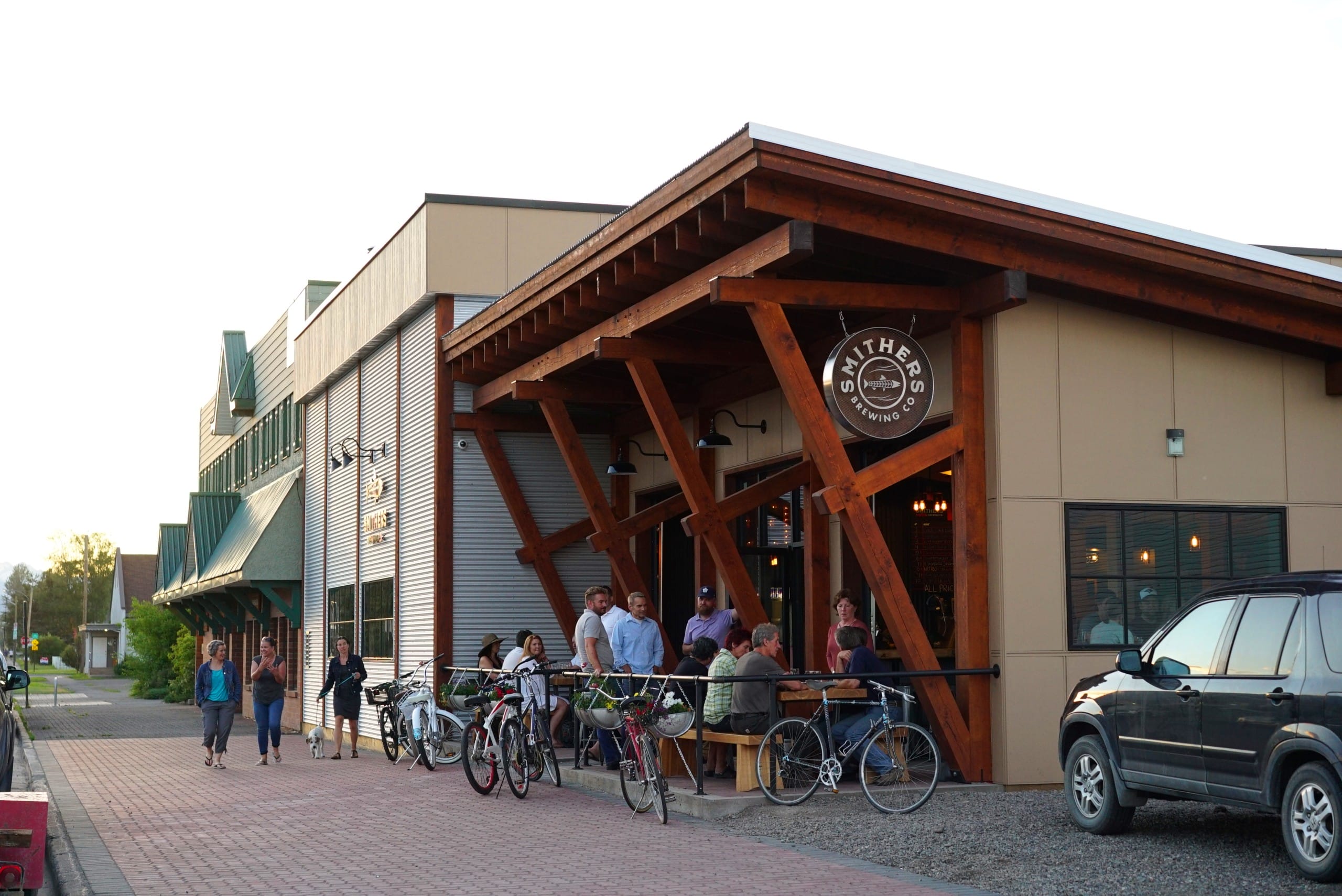 the exterior and patio at Smithers Brewing Company in Smithers, BC