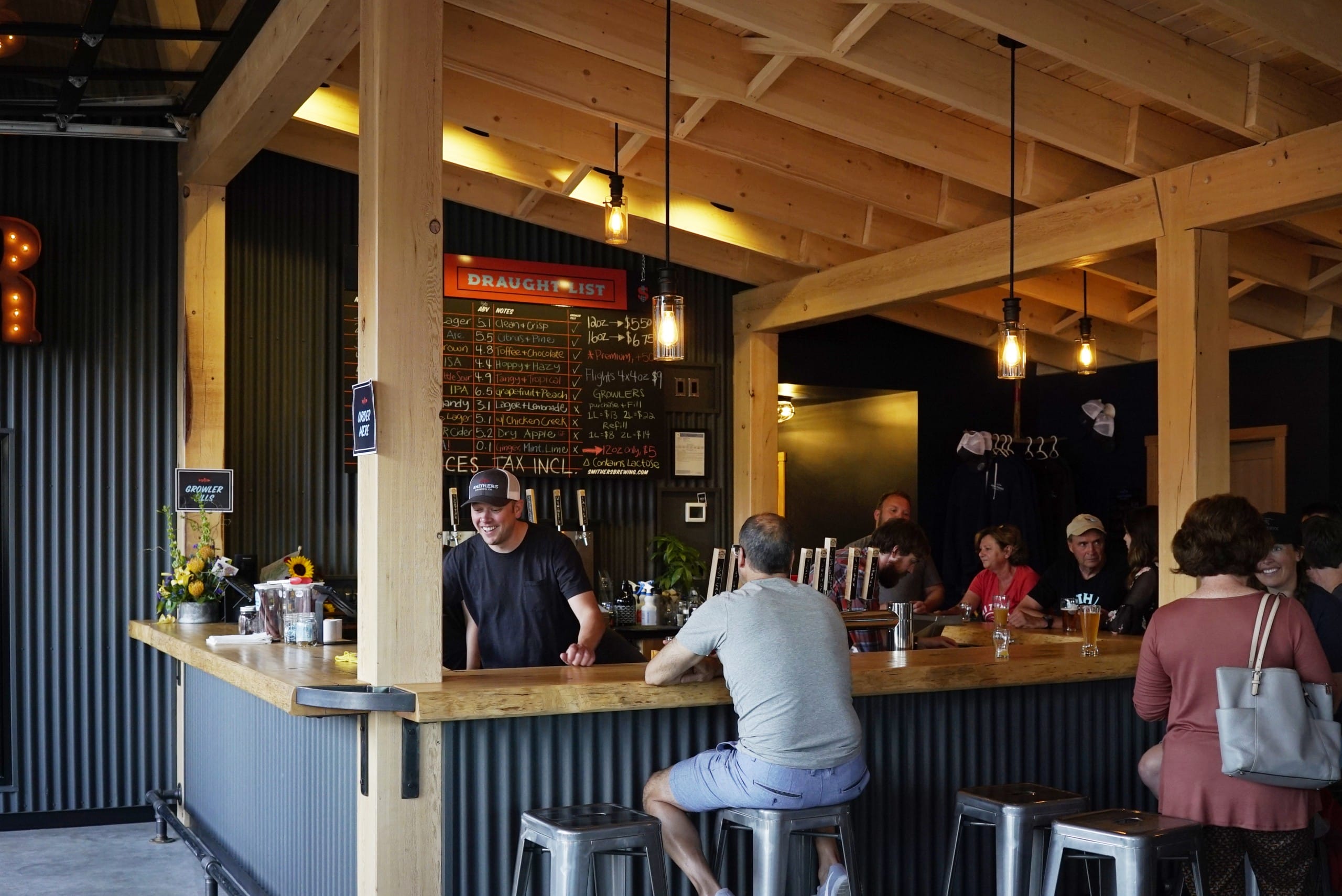 the bar and tap room at Smithers Brewing Company in Smithers, BC
