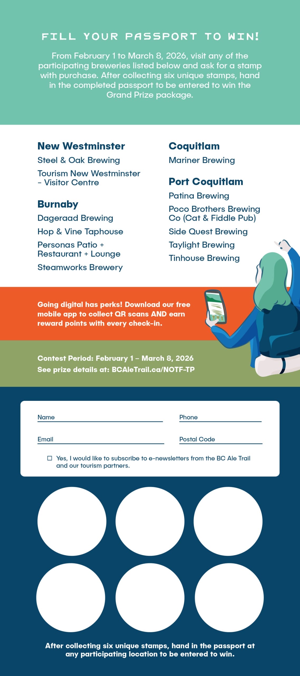 The back of the 2026 North of the Fraser Ale Trail Tasting Passport