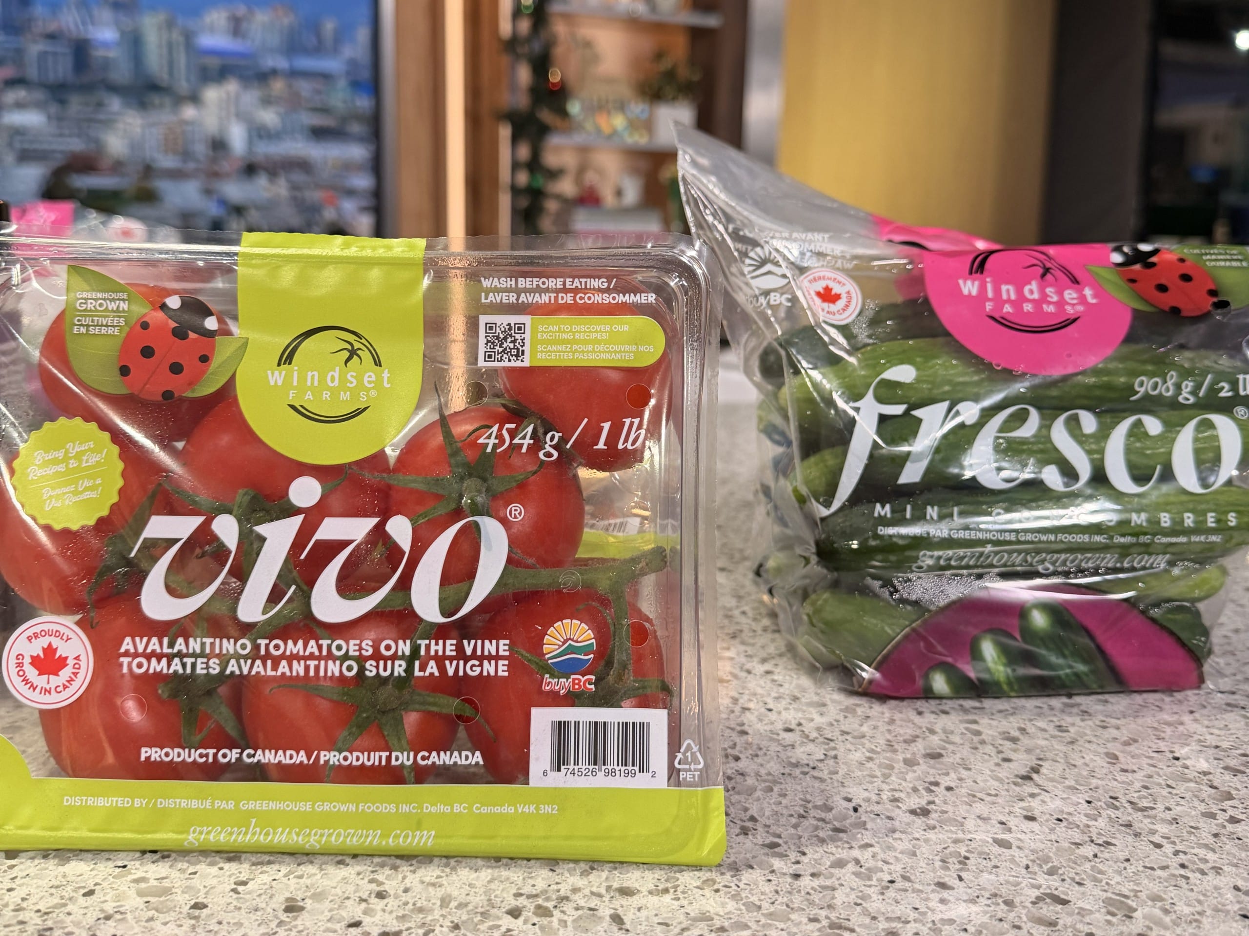 Vivo tomatoes and mini Fresco cucumbers from Windset Farms in Delta, BC (photo: Ned Bell Culinary)