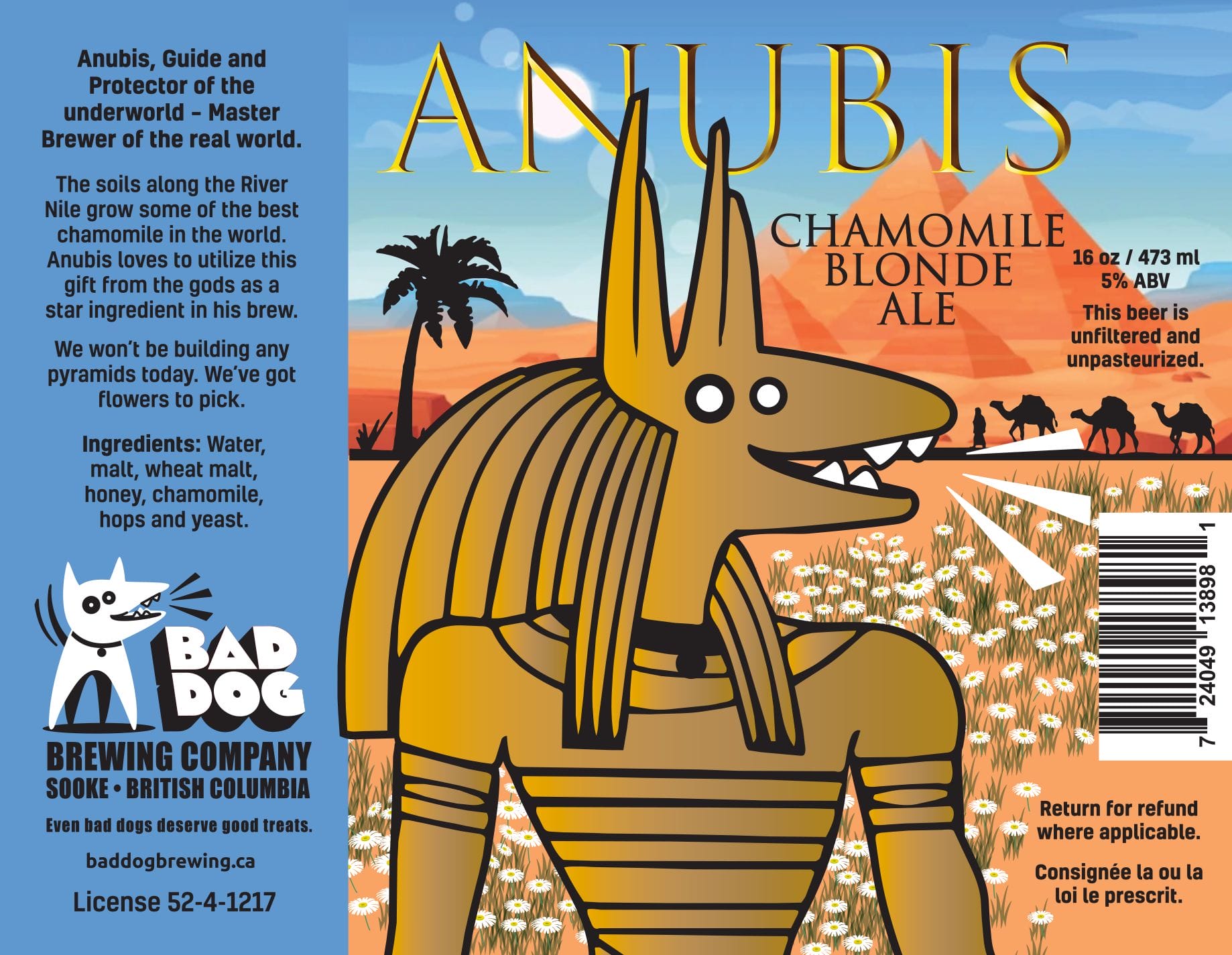 Anubis Chamomile Blonde Ale from Bad Dog Brewing in Sooke, BC (image provided)