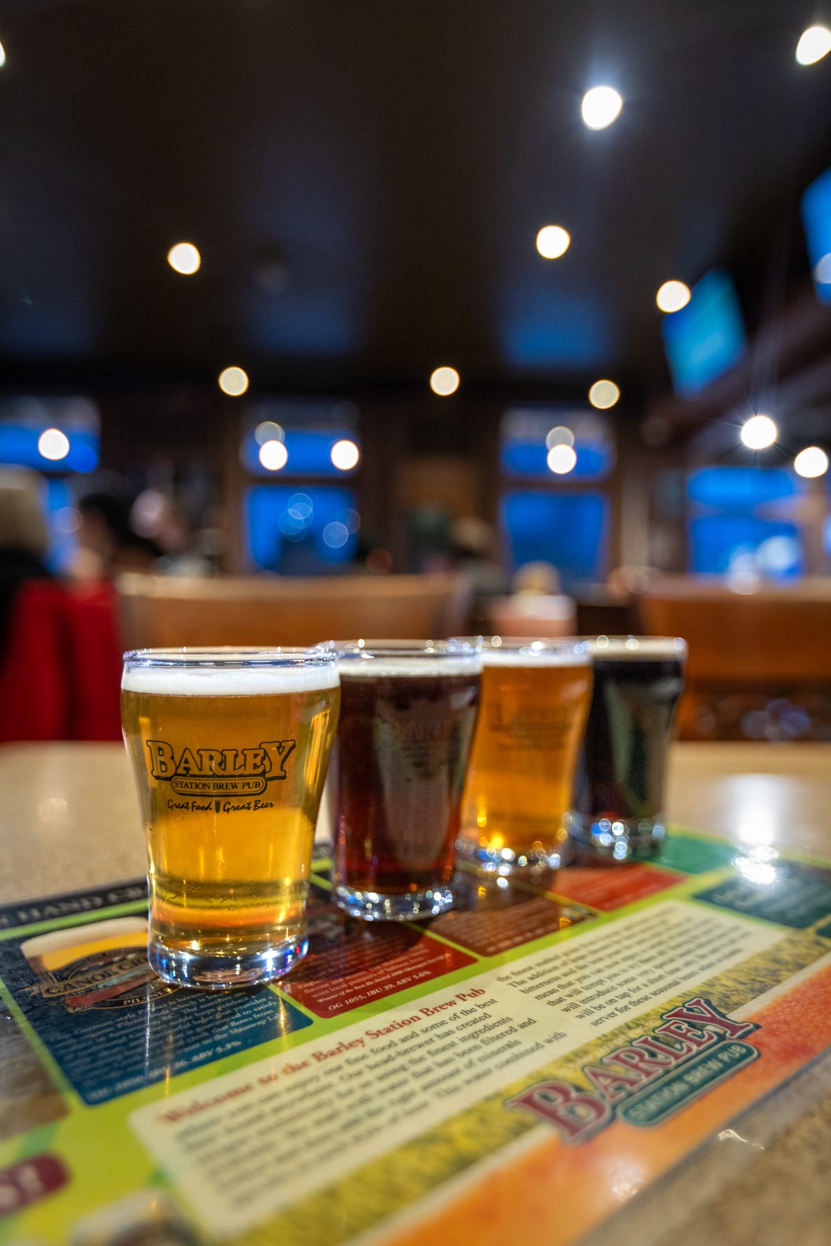 a flight of craft beer at The Barley Station Brewpub in Salmon Arm, BC (photo: Nick Nicholson)